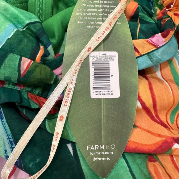 Farm Rio Banana Foliage Multicolor Puff-Sleeve Voile Midi-Dress NWT Size Small - Picture 12 of 14
